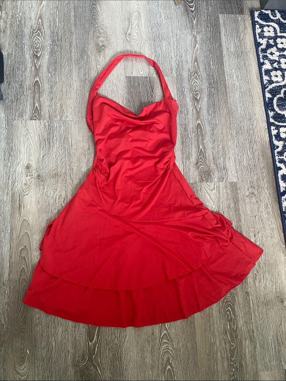Red Halter Asymmetrical Dress